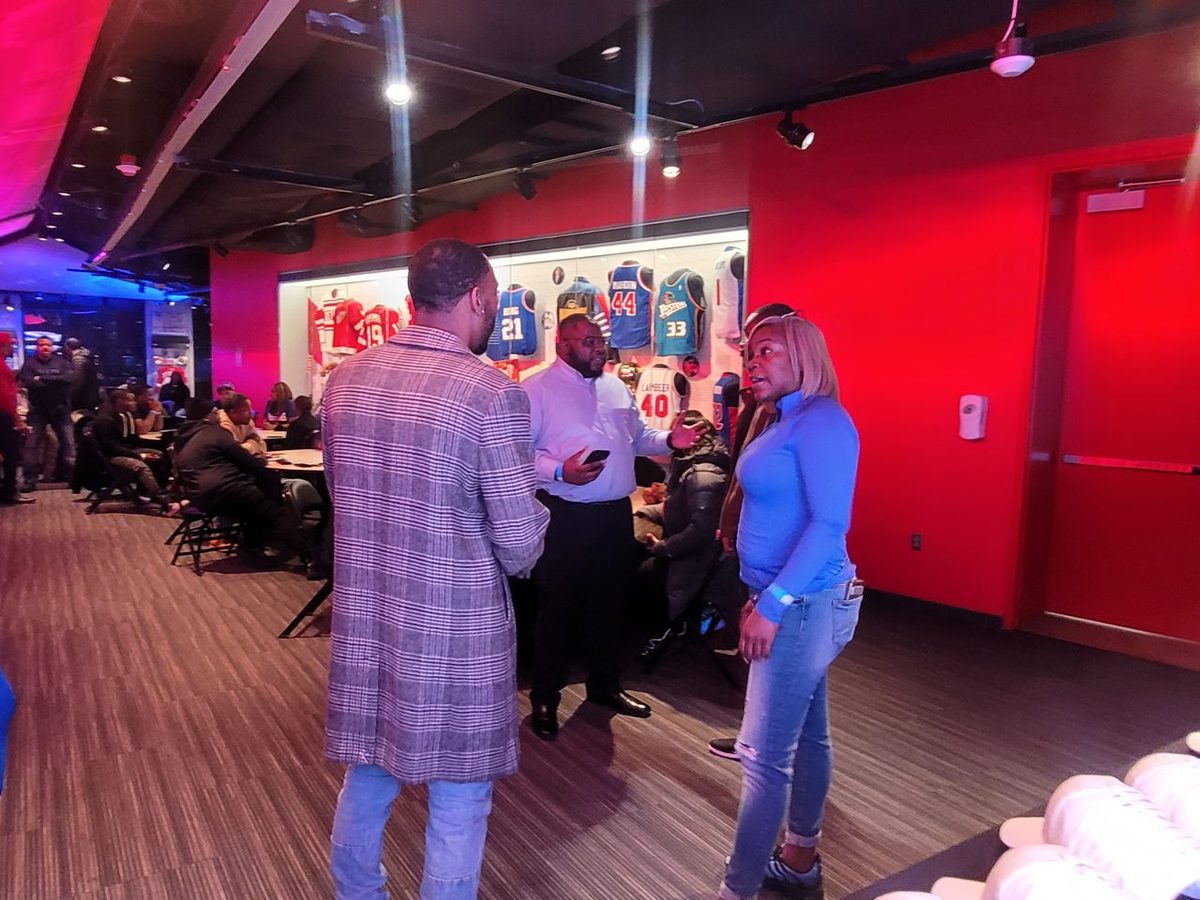 Jermaine in conversation at the Little Caesars Arena inauguration.