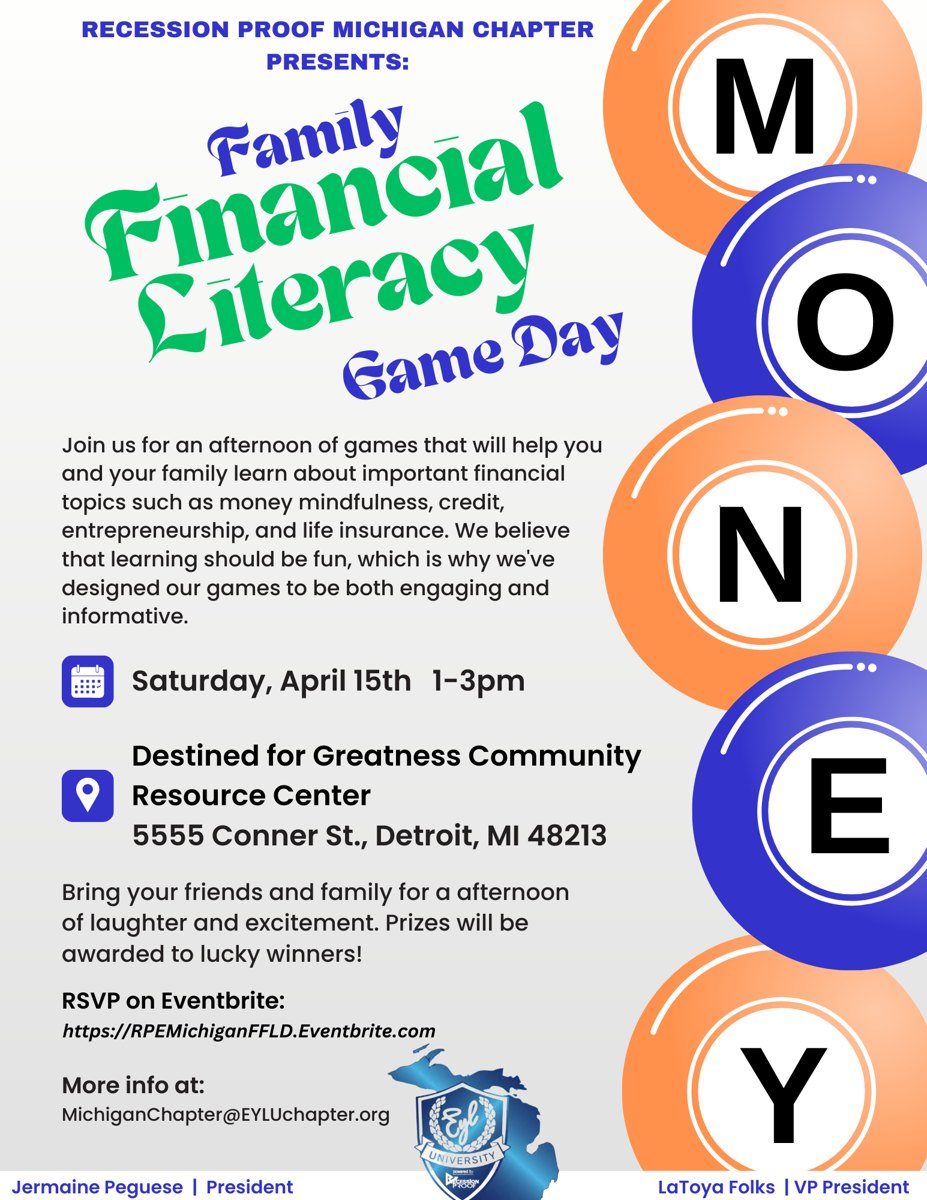 Family Financial Literacy Game Day flyer, designed by Jermaine.