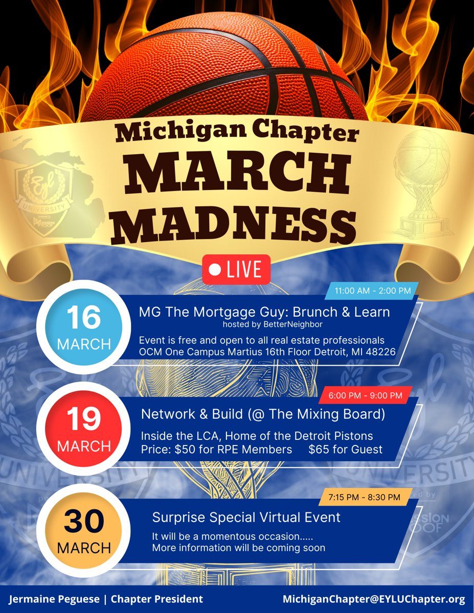 Michigan Chapter March Madness event flyer, designed by Jermaine.