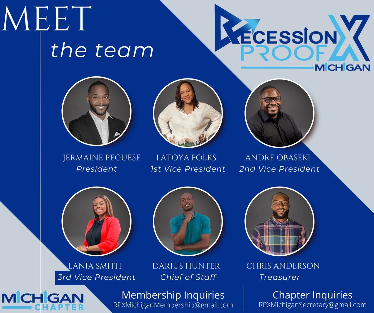 The RPX Michigan chapter 'Meet the Team' roster, designed by Jermaine, with Jermaine as President.