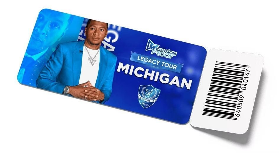 The Legacy Tour Michigan event ticket, designed by Jermaine.